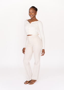 Image of Ecru Slim Fit Mom Jean