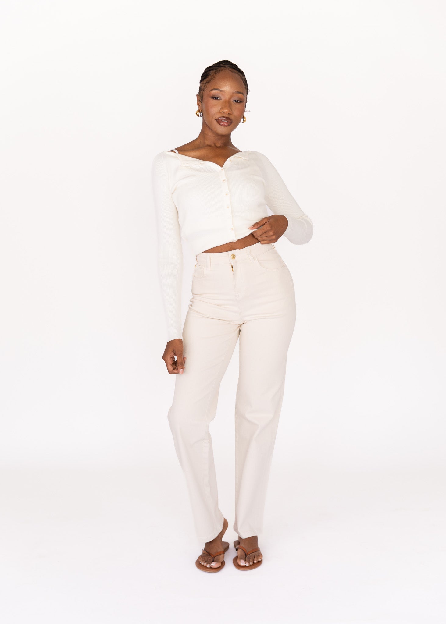 Ecru Slim Fit Mom Jean