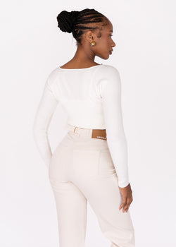 Image of Ecru Slim Fit Mom Jean