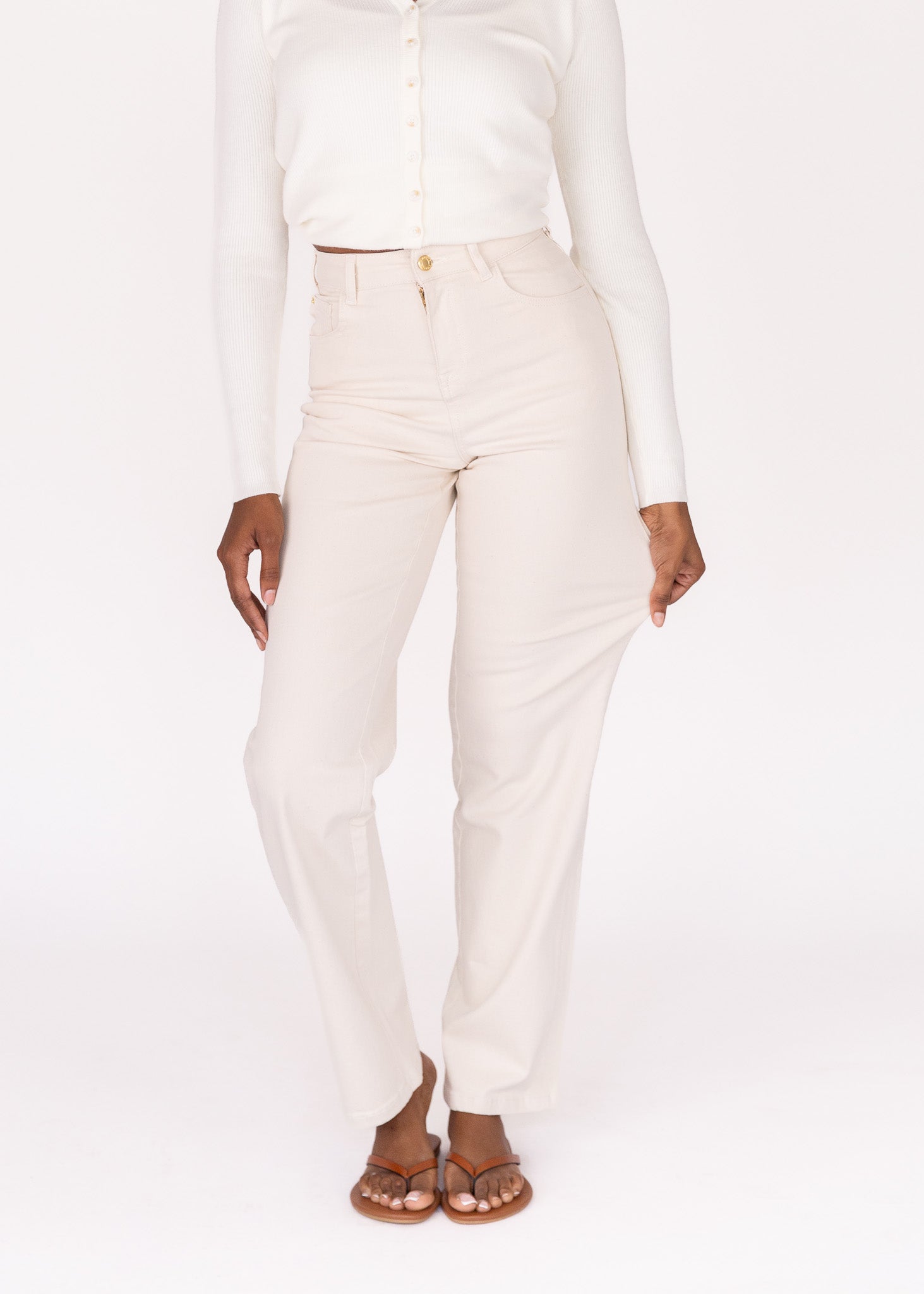 Ecru Slim Fit Mom Jean