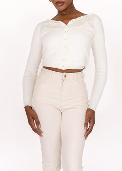 Image of Ecru Slim Fit Mom Jean