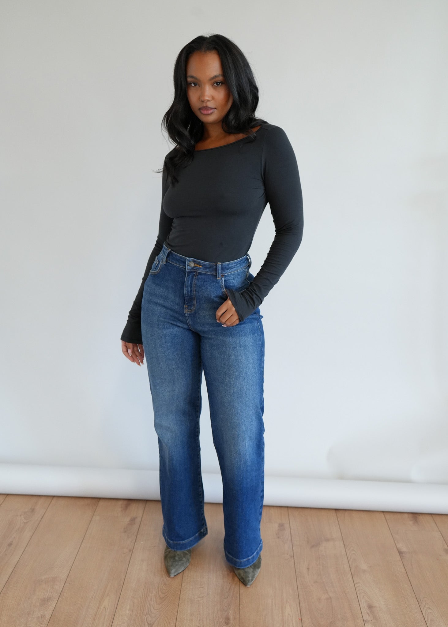 Image of Stretch Wide Leg Jean