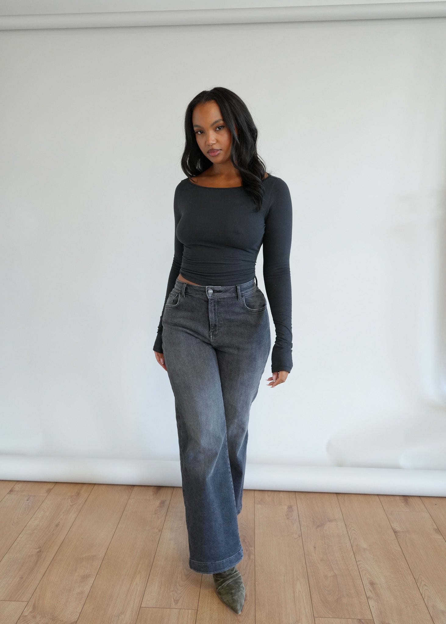 Image of Stretch Wide Leg Jean