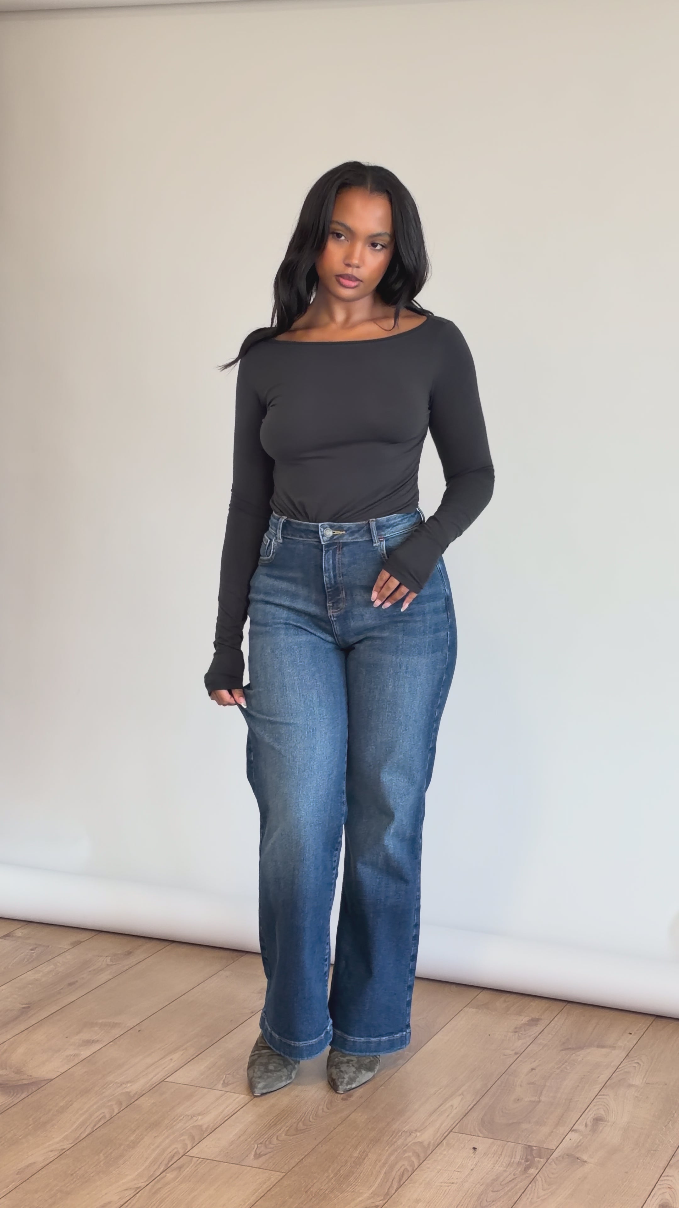 Image of Stretch Wide Leg Jean